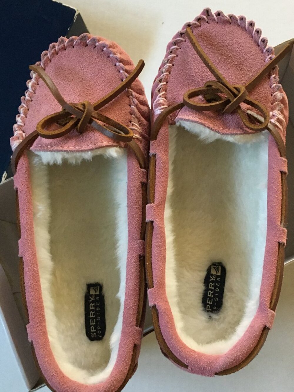 Sperry Top-Sider Girls Light Pink Moc Slipper Faux Fur Lined Size 1M NIB